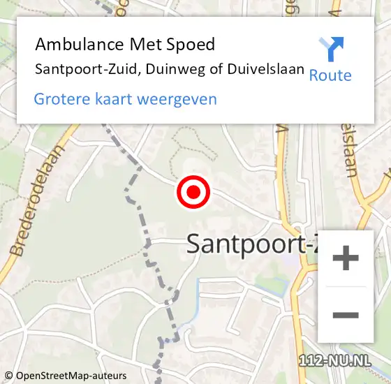 Locatie op kaart van de 112 melding: Ambulance Met Spoed Naar Santpoort-Zuid, Duinweg of Duivelslaan op 20 juni 2021 08:04