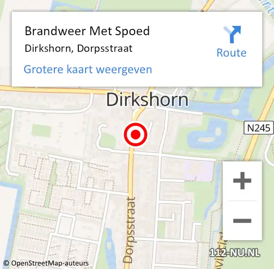 Locatie op kaart van de 112 melding: Brandweer Met Spoed Naar Dirkshorn, Dorpsstraat op 20 juni 2021 08:22