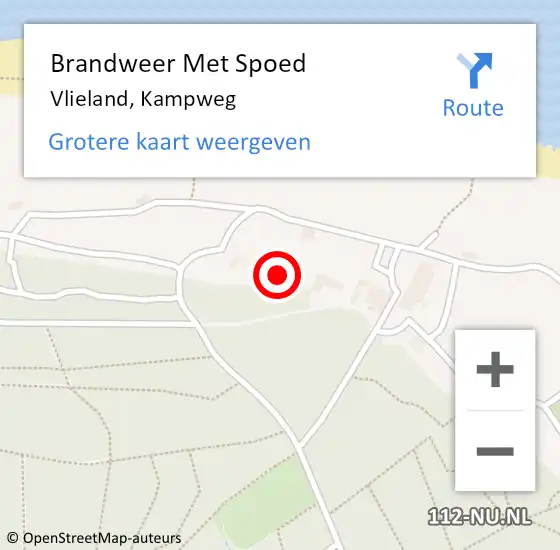 Locatie op kaart van de 112 melding: Brandweer Met Spoed Naar Vlieland, Kampweg op 20 juni 2021 08:39