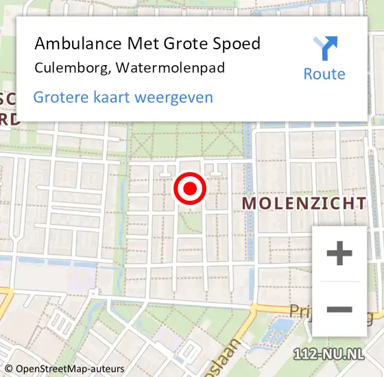 Locatie op kaart van de 112 melding: Ambulance Met Grote Spoed Naar Culemborg, Watermolenpad op 20 juni 2021 08:41