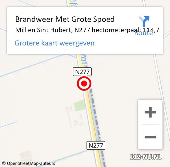 Locatie op kaart van de 112 melding: Brandweer Met Grote Spoed Naar Mill en Sint Hubert, N277 hectometerpaal: 114,7 op 20 juni 2021 09:04