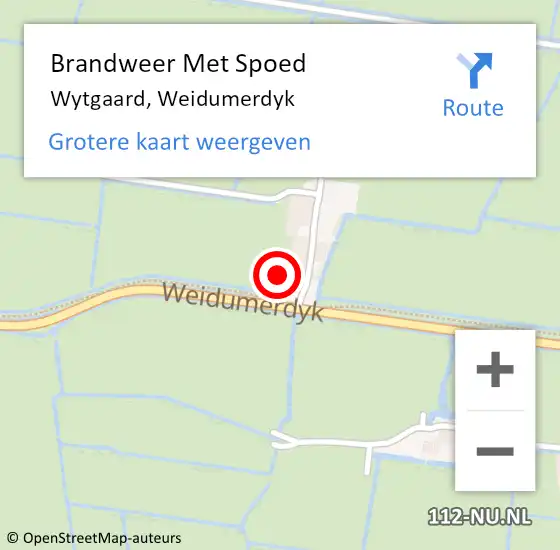 Locatie op kaart van de 112 melding: Brandweer Met Spoed Naar Wytgaard, Weidumerdyk op 20 juni 2021 09:12