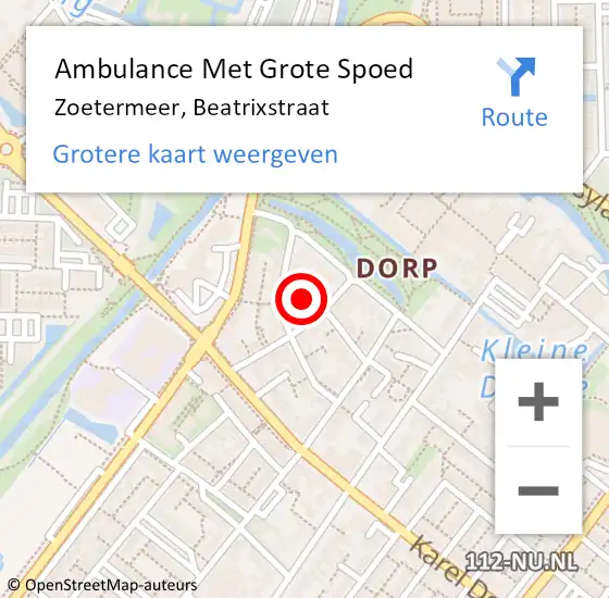 Locatie op kaart van de 112 melding: Ambulance Met Grote Spoed Naar Zoetermeer, Beatrixstraat op 20 juni 2021 10:08