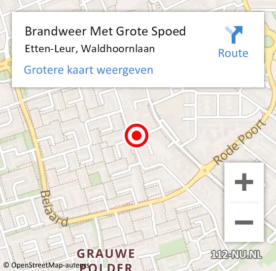Locatie op kaart van de 112 melding: Brandweer Met Grote Spoed Naar Etten-Leur, Waldhoornlaan op 20 juni 2021 10:14