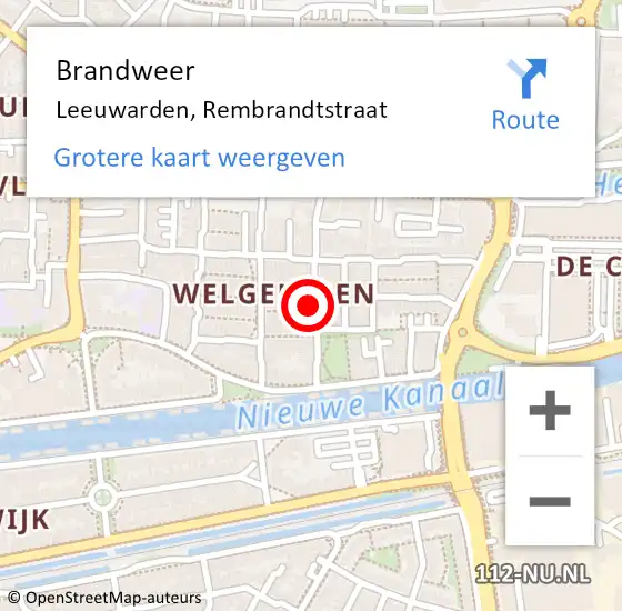 Locatie op kaart van de 112 melding: Brandweer Leeuwarden, Rembrandtstraat op 20 juni 2021 10:26