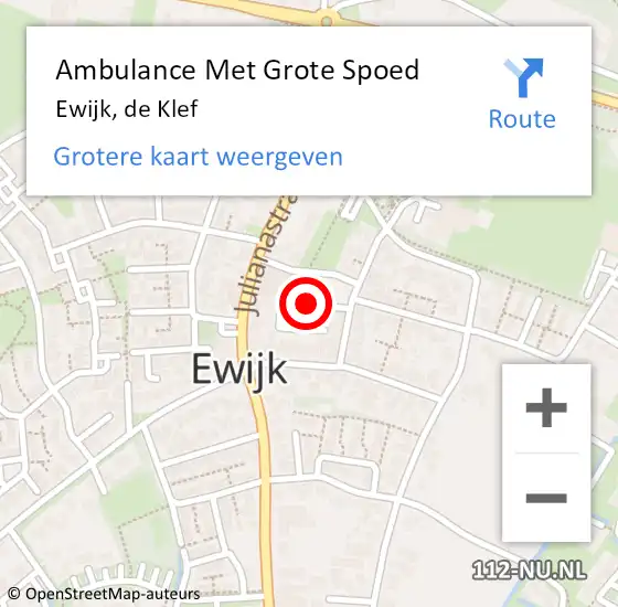 Locatie op kaart van de 112 melding: Ambulance Met Grote Spoed Naar Ewijk, de Klef op 20 juni 2021 10:41