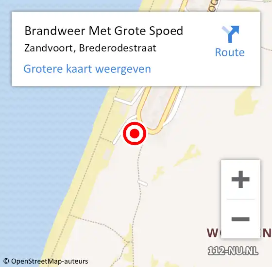Locatie op kaart van de 112 melding: Brandweer Met Grote Spoed Naar Zandvoort, Brederodestraat op 20 juni 2021 10:48