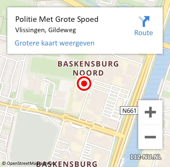 Locatie op kaart van de 112 melding: Politie Met Grote Spoed Naar Vlissingen, Gildeweg op 20 juni 2021 11:59