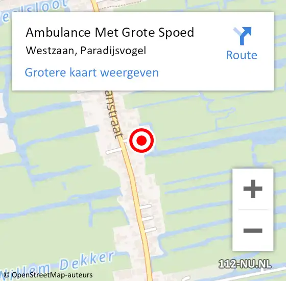 Locatie op kaart van de 112 melding: Ambulance Met Grote Spoed Naar Westzaan, Paradijsvogel op 20 juni 2021 12:14