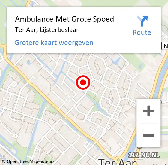 Locatie op kaart van de 112 melding: Ambulance Met Grote Spoed Naar Ter Aar, Lijsterbeslaan op 20 juni 2021 12:16