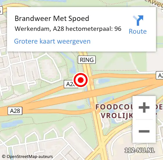 Locatie op kaart van de 112 melding: Brandweer Met Spoed Naar Werkendam, A28 hectometerpaal: 96 op 20 juni 2021 12:21