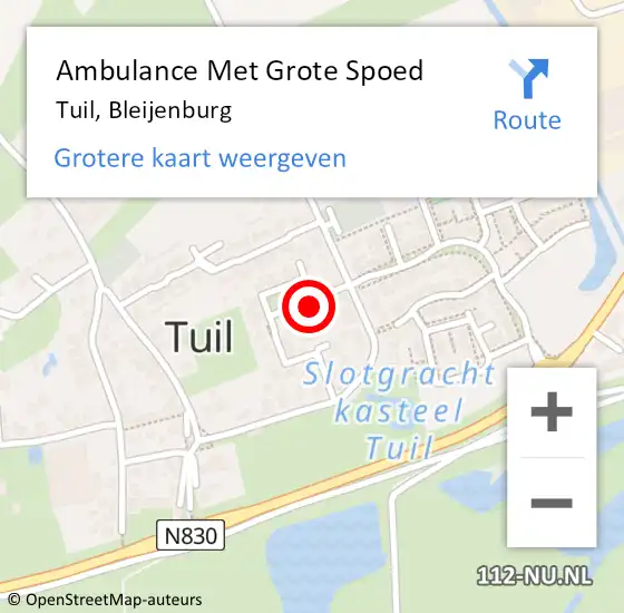 Locatie op kaart van de 112 melding: Ambulance Met Grote Spoed Naar Tuil, Bleijenburg op 20 juni 2021 12:36