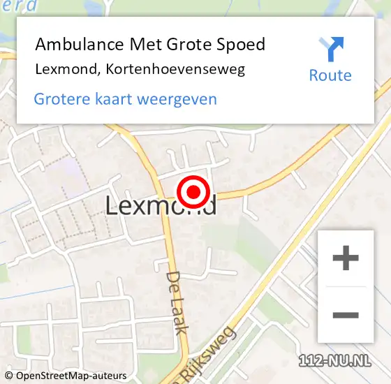 Locatie op kaart van de 112 melding: Ambulance Met Grote Spoed Naar Lexmond, Kortenhoevenseweg op 20 juni 2021 12:54