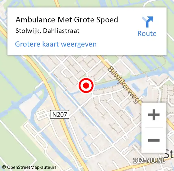 Locatie op kaart van de 112 melding: Ambulance Met Grote Spoed Naar Stolwijk, Dahliastraat op 20 juni 2021 13:40