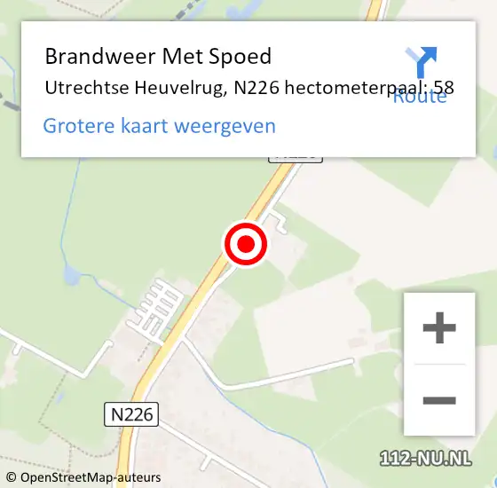 Locatie op kaart van de 112 melding: Brandweer Met Spoed Naar Utrechtse Heuvelrug, N226 hectometerpaal: 58 op 20 juni 2021 13:56