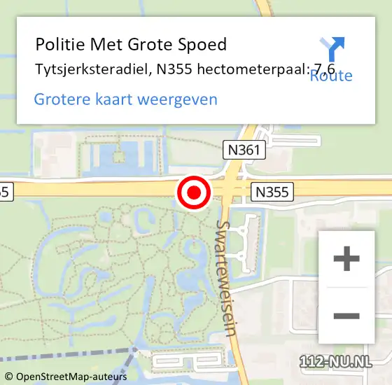 Locatie op kaart van de 112 melding: Politie Met Grote Spoed Naar Tytsjerksteradiel, N355 hectometerpaal: 7,6 op 20 juni 2021 14:24