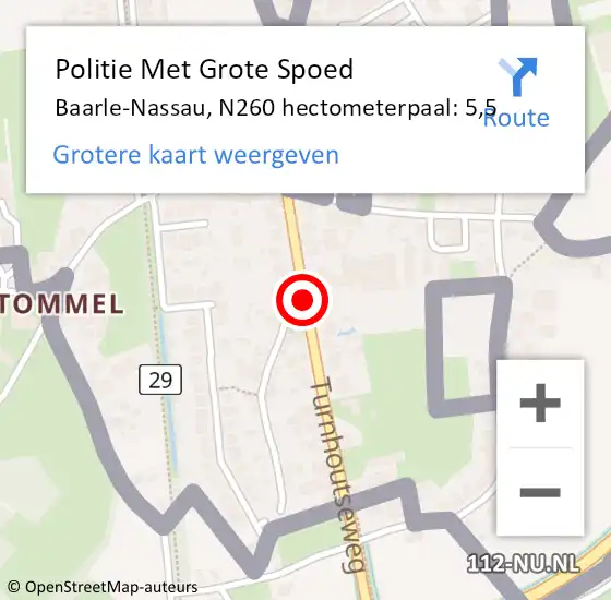 Locatie op kaart van de 112 melding: Politie Met Grote Spoed Naar Baarle-Nassau, N260 hectometerpaal: 5,5 op 20 juni 2021 14:30