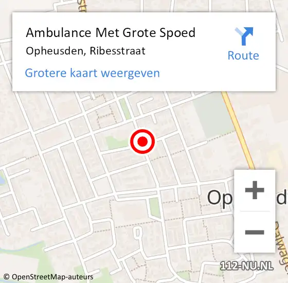 Locatie op kaart van de 112 melding: Ambulance Met Grote Spoed Naar Opheusden, Ribesstraat op 20 juni 2021 14:41