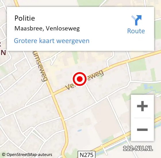 Locatie op kaart van de 112 melding: Politie Maasbree, Venloseweg op 20 juni 2021 14:43