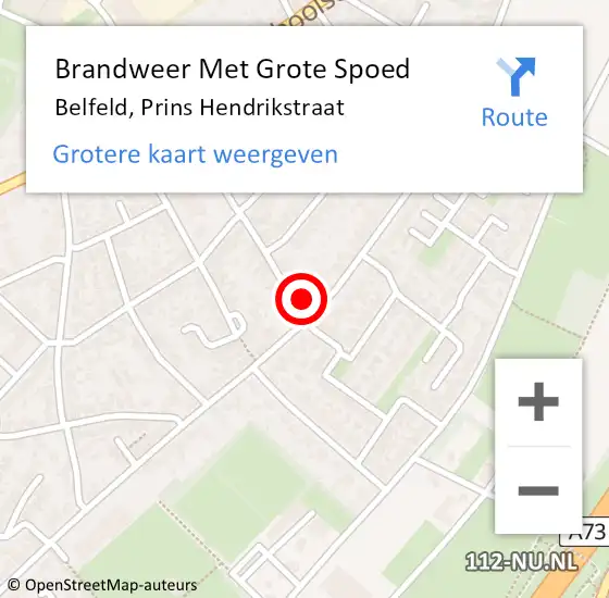 Locatie op kaart van de 112 melding: Brandweer Met Grote Spoed Naar Belfeld, Prins Hendrikstraat op 20 juni 2021 14:55