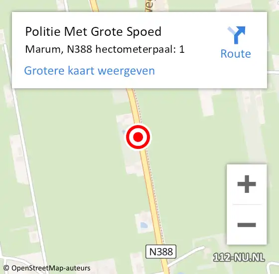 Locatie op kaart van de 112 melding: Politie Met Grote Spoed Naar Marum, N388 hectometerpaal: 1 op 20 juni 2021 15:13