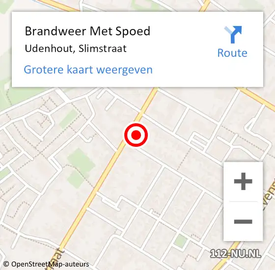 Locatie op kaart van de 112 melding: Brandweer Met Spoed Naar Udenhout, Slimstraat op 20 juni 2021 15:24