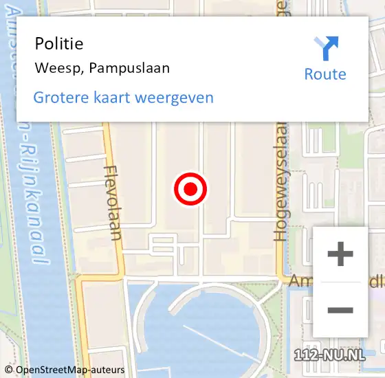 Locatie op kaart van de 112 melding: Politie Weesp, Pampuslaan op 20 juni 2021 15:33