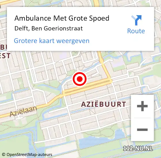 Locatie op kaart van de 112 melding: Ambulance Met Grote Spoed Naar Delft, Ben Goerionstraat op 20 juni 2021 15:39