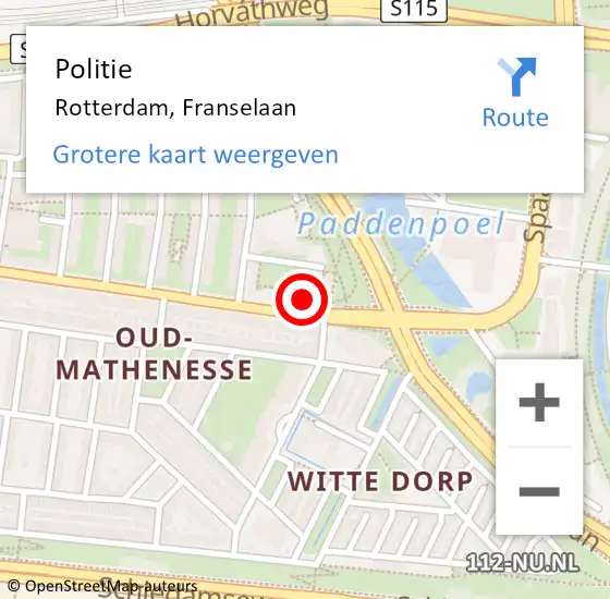 Locatie op kaart van de 112 melding: Politie Rotterdam, Franselaan op 20 juni 2021 16:01