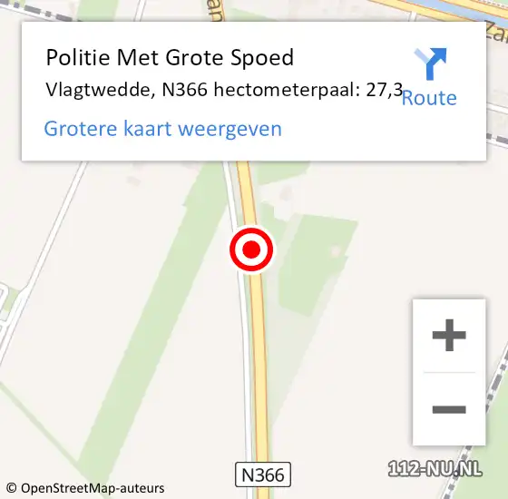 Locatie op kaart van de 112 melding: Politie Met Grote Spoed Naar Vlagtwedde, N366 hectometerpaal: 27,3 op 20 juni 2021 16:11