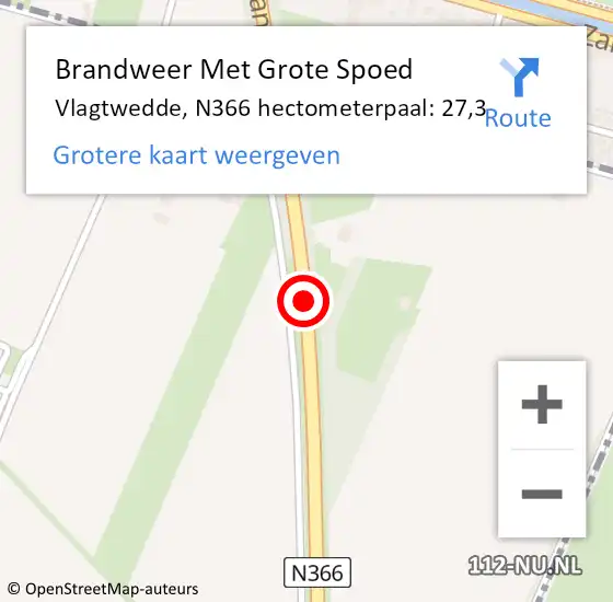 Locatie op kaart van de 112 melding: Brandweer Met Grote Spoed Naar Vlagtwedde, N366 hectometerpaal: 27,3 op 20 juni 2021 16:13