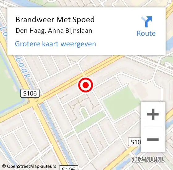 Locatie op kaart van de 112 melding: Brandweer Met Spoed Naar Den Haag, Anna Bijnslaan op 20 juni 2021 16:18