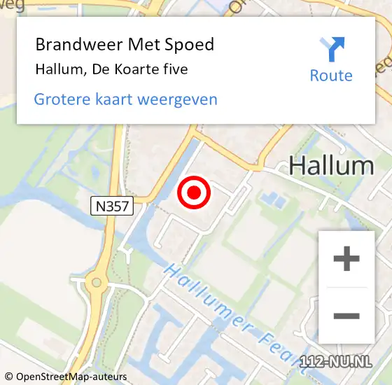 Locatie op kaart van de 112 melding: Brandweer Met Spoed Naar Hallum, De Koarte five op 20 juni 2021 16:26