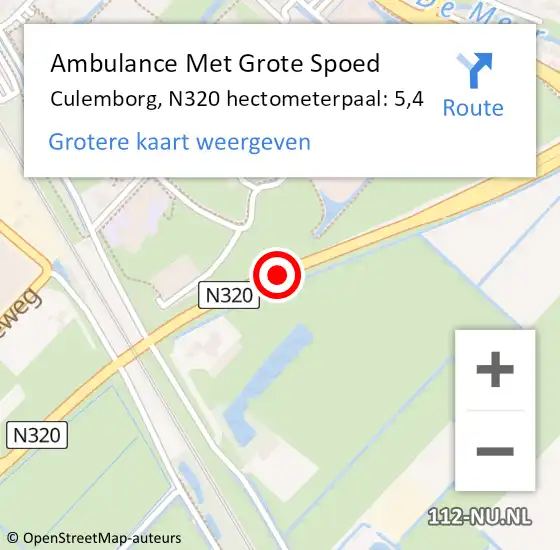 Locatie op kaart van de 112 melding: Ambulance Met Grote Spoed Naar Culemborg, N320 hectometerpaal: 5,4 op 20 juni 2021 16:38