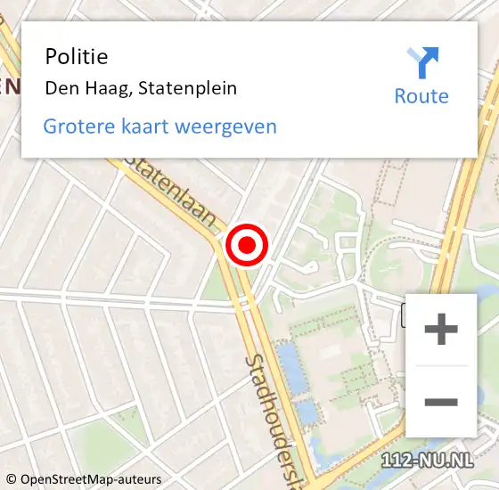 Locatie op kaart van de 112 melding: Politie Den Haag, Statenplein op 20 juni 2021 16:39