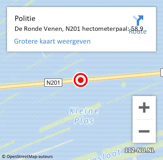 Locatie op kaart van de 112 melding: Politie De Ronde Venen, N201 hectometerpaal: 58,9 op 20 juni 2021 16:41