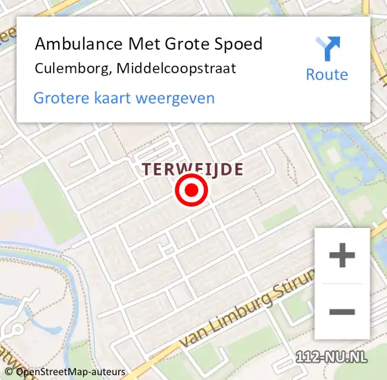 Locatie op kaart van de 112 melding: Ambulance Met Grote Spoed Naar Culemborg, Middelcoopstraat op 20 juni 2021 16:45