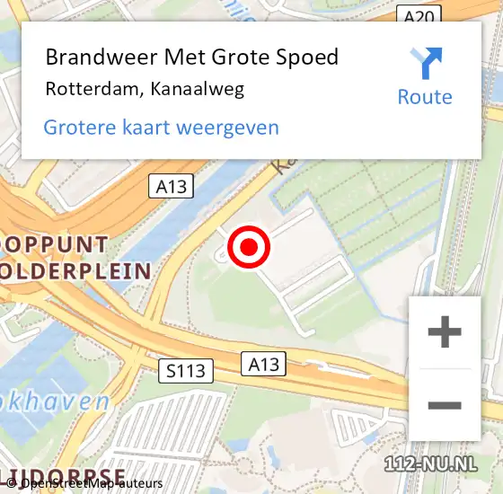 Locatie op kaart van de 112 melding: Brandweer Met Grote Spoed Naar Rotterdam, Kanaalweg op 20 juni 2021 16:49