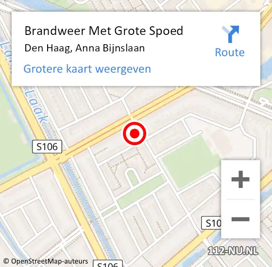 Locatie op kaart van de 112 melding: Brandweer Met Grote Spoed Naar Den Haag, Anna Bijnslaan op 20 juni 2021 16:55