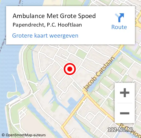 Locatie op kaart van de 112 melding: Ambulance Met Grote Spoed Naar Papendrecht, P.C. Hooftlaan op 20 juni 2021 17:00