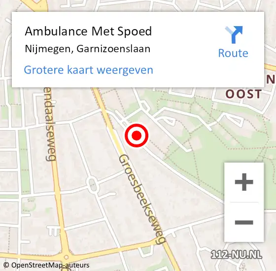 Locatie op kaart van de 112 melding: Ambulance Met Spoed Naar Nijmegen, Garnizoenslaan op 20 juni 2021 17:00