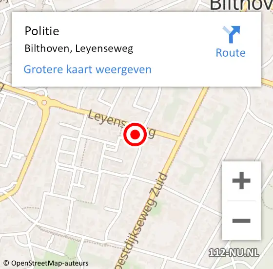Locatie op kaart van de 112 melding: Politie Bilthoven, Leyenseweg op 20 juni 2021 17:01
