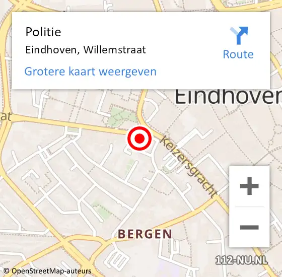 Locatie op kaart van de 112 melding: Politie Eindhoven, Willemstraat op 20 juni 2021 17:03