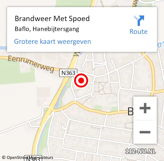 Locatie op kaart van de 112 melding: Brandweer Met Spoed Naar Baflo, Hanebijtersgang op 20 juni 2021 17:29