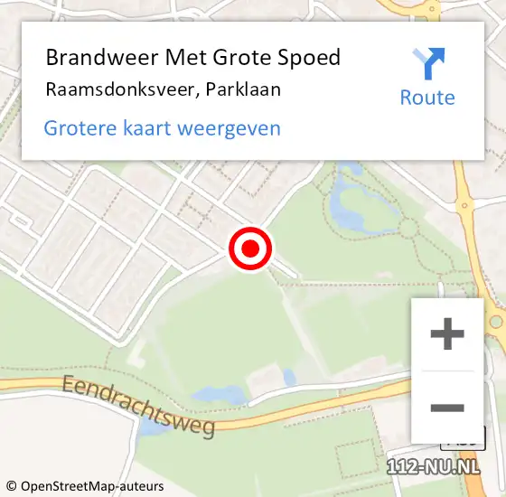 Locatie op kaart van de 112 melding: Brandweer Met Grote Spoed Naar Raamsdonksveer, Parklaan op 20 juni 2021 17:42