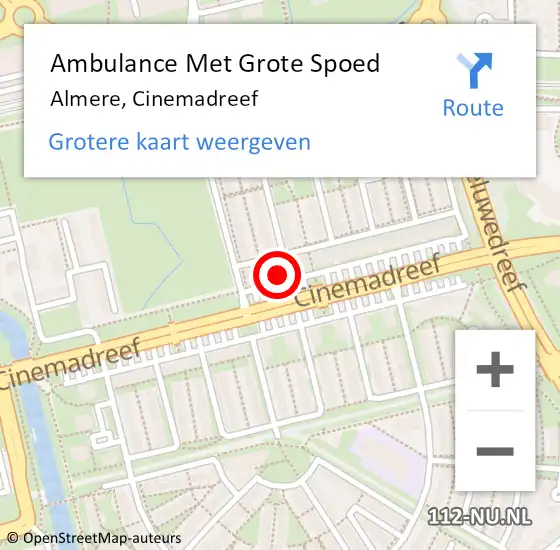 Locatie op kaart van de 112 melding: Ambulance Met Grote Spoed Naar Almere, Cinemadreef op 20 juni 2021 17:44