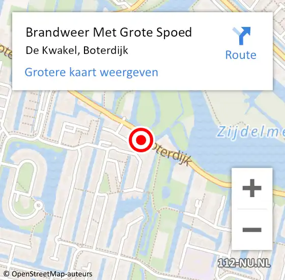 Locatie op kaart van de 112 melding: Brandweer Met Grote Spoed Naar De Kwakel, Boterdijk op 20 juni 2021 17:55