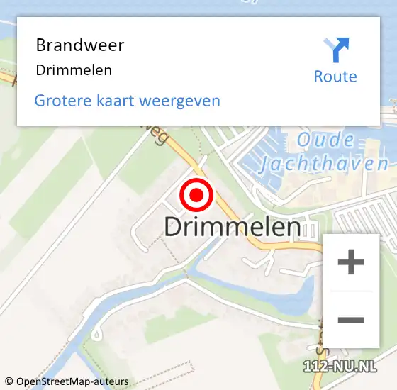 Locatie op kaart van de 112 melding: Brandweer Drimmelen op 20 juni 2021 18:06