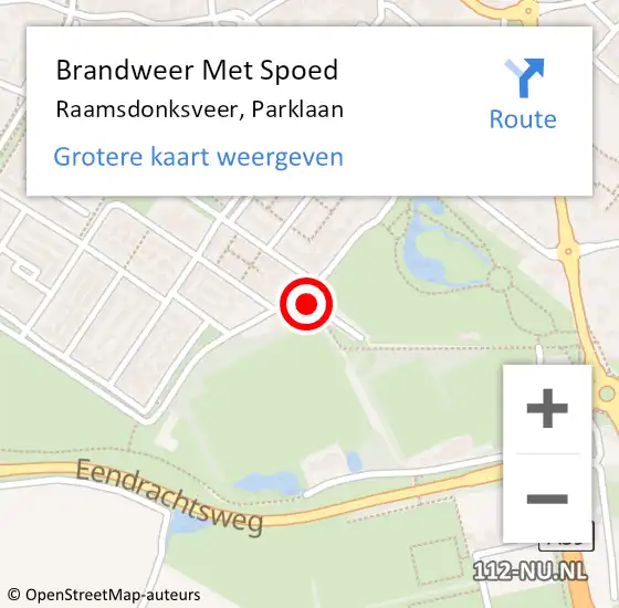 Locatie op kaart van de 112 melding: Brandweer Met Spoed Naar Raamsdonksveer, Parklaan op 20 juni 2021 18:11