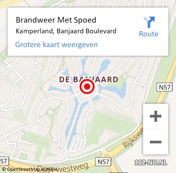 Locatie op kaart van de 112 melding: Brandweer Met Spoed Naar Kamperland, Banjaard Boulevard op 20 juni 2021 18:19